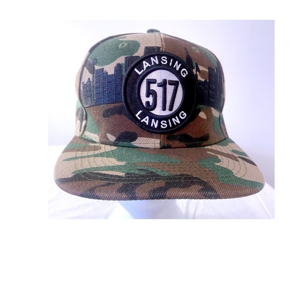 Lansing 517 Area Code Skyline Camo Snapback Hat Mens Adjustable Flat Brim Cap